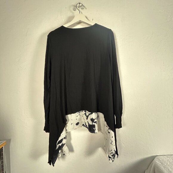 Patrizia Luca Milano Womens Black White V-neck Asymmetric Layered Tunic Top M/L - Picture 2 of 11